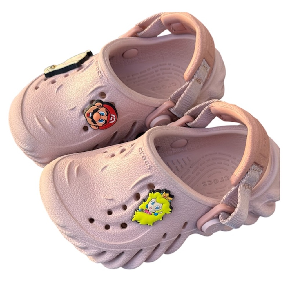 Crocs Kids Classic Platform Clog Pink C5 Mario Peach Jibbitz Charm